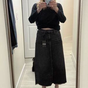 NWT Johnny Was Black Denim  Midi Skirt